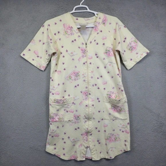 Vintage Anne Levin Nightgown Womens Medium Cream Floral Books Grannycore Classic - Picture 3 of 14